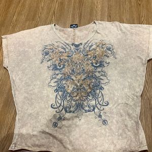 Katy Did tan top with iridescent stones - Size XL